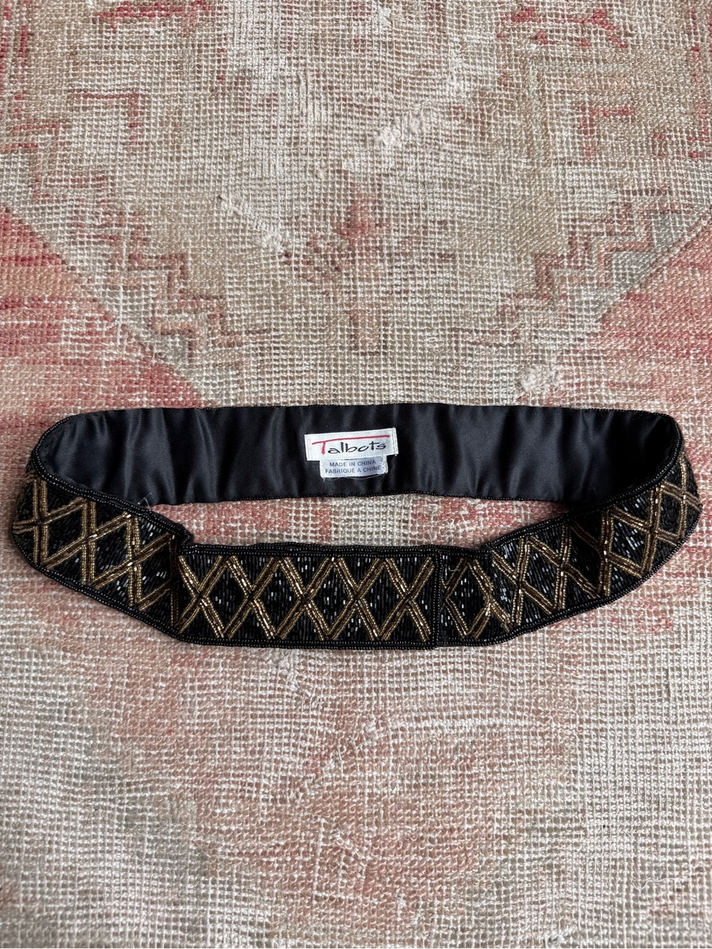 Vintage 90s Talbots Black and Gold Geometric Beaded belt